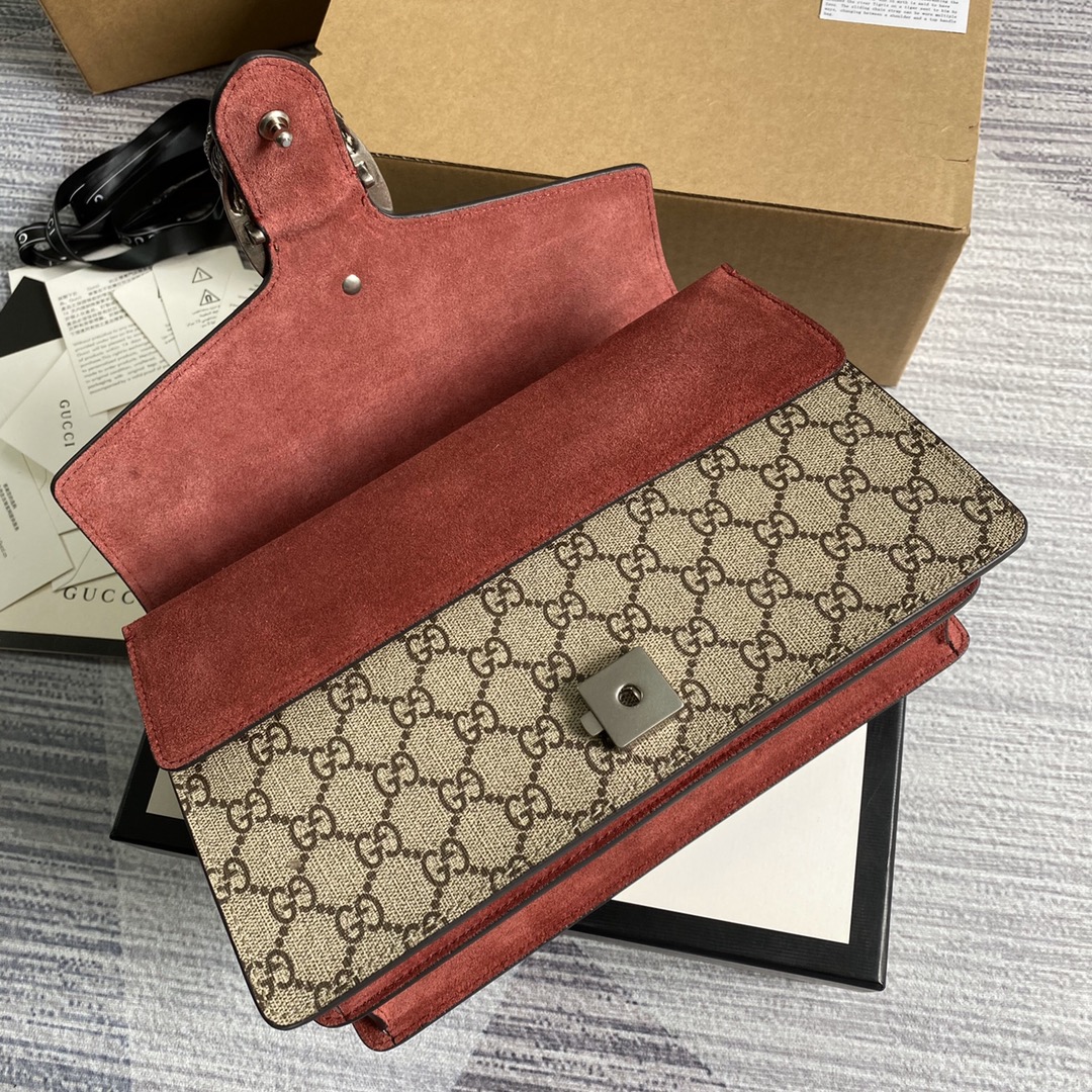 Gucci Dionysus Small GG Supreme Shoulder Bag 400249 Dark red